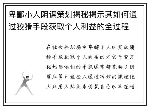 卑鄙小人阴谋策划揭秘揭示其如何通过狡猾手段获取个人利益的全过程